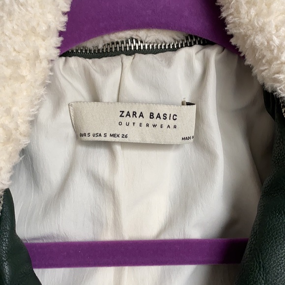 Zara Leather Green Jacket with removal Collar - Picture 6 of 16